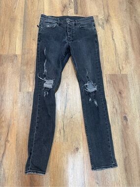 Men's Distressed Slim Skinny Jeans - Black Wash
